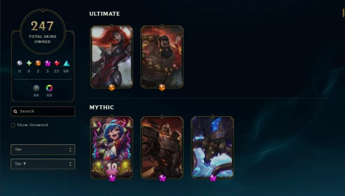 [EUW]| 247 SKINS | 2 ULTIMATE | 3 MYTHIC | 22 LEGENDARY| | 98 EPLC|171 CHAMPIONS
