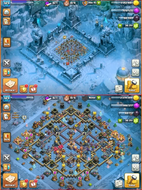 [ Rare ] Th18, Level 323, All Heroes Max, 30,000 Gem { 5 Rare Epic Max } Nc Available, 4550 WAR STAT, ATB 5815, 22k legend Trophy, 125 Wall Max