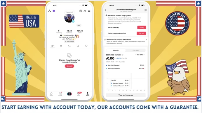 US Monetized Creator Rewards Program Account | 13k Real Followers & 101k Likes | Real screenshots + Full Access + Account in Good Standing