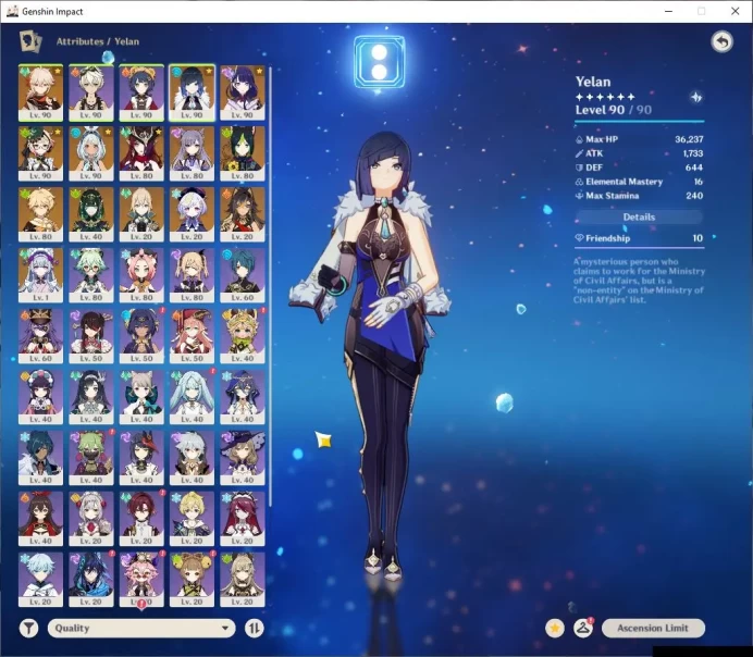 ASIA|AR 56| 7 Limited+5 [5 Star Weapon]|Emilie+Sign,Nefer,Raiden,Yelan,Kazuha,Mualani,Chasca|MC Male|Take Email|Check SS(GI4123)