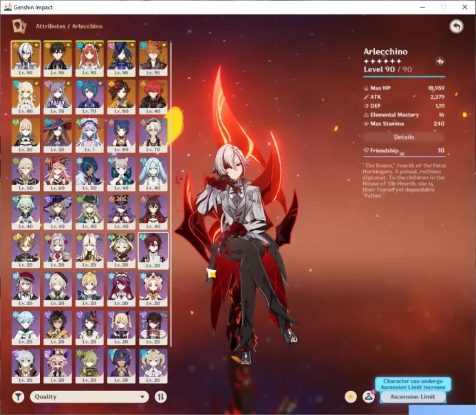 ASIA|AR 56|6Limited+7 [5* Weapon]|ArlecchinoC1,Clorinde,Tartaglia]+Sign,Nilou,Zhongli,etc|MC Female|Take Email|Check SS(GI4141)