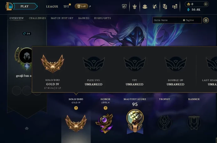 EUW G4- PERFECT LP GAIN-50.4 B.E-HONOR4-3SKIN-HANDMADE