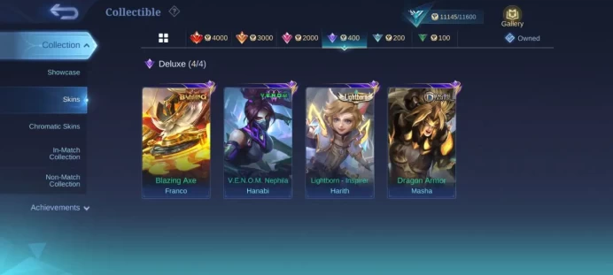 iOS Android - Skins 48 - Heroes 27 - Emblems 50% Max - Diamonds 4 - Code855