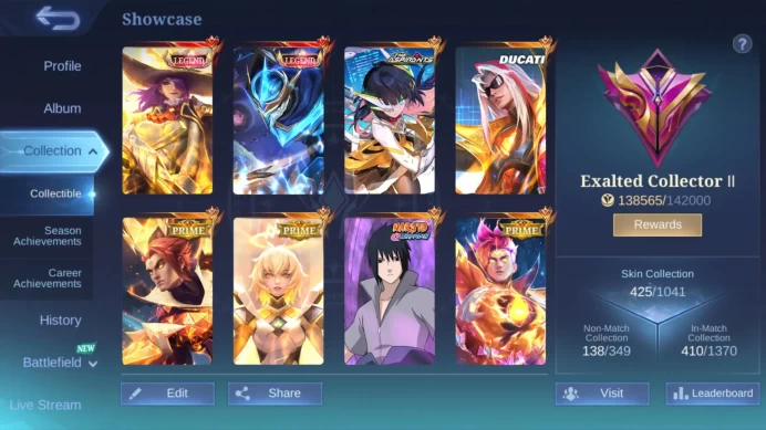 Hero 131 Skin 425|Legend [Lesley,Gusion]Ruby Aspirant,Leomord Ducati,3 Prime [Betrix,Claude,Yu Zhong|TakeMail|CheckSS(MLBB1849)