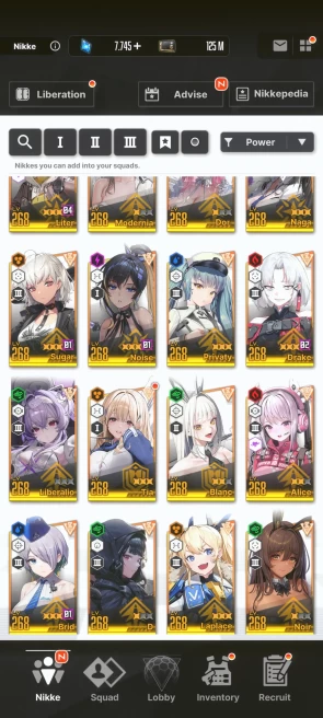 Nikke252 - SEA - 380k Squad power  - Lv 299 - 114 Char & 09 Skin ( Heros NEW )  - Lv Heros 268 - 125M Credit - 7,745 Gem -  156 Gold Ticke