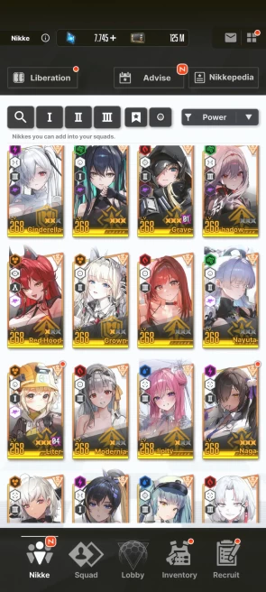 Nikke252 - SEA - 380k Squad power  - Lv 299 - 114 Char & 09 Skin ( Heros NEW )  - Lv Heros 268 - 125M Credit - 7,745 Gem -  156 Gold Ticke