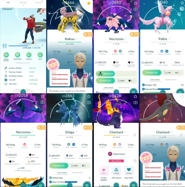 1896 Level 62 2018. -Shundo Charizard -Shiny Rare GMax Charizard Dark Skies BG -Shiny Lucky Mega Rayquaza Shiny Mega Latias