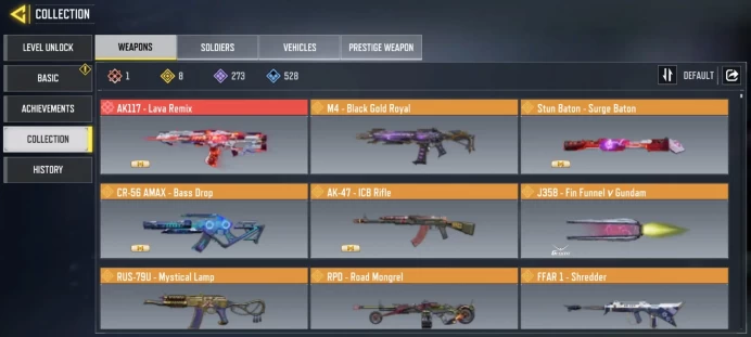 mythic gun 1 | legend gun 8 | LVL 400 | Epic Guns 273 | character Epics 113 | C: 1k | code 6271 | Saved:Activision
