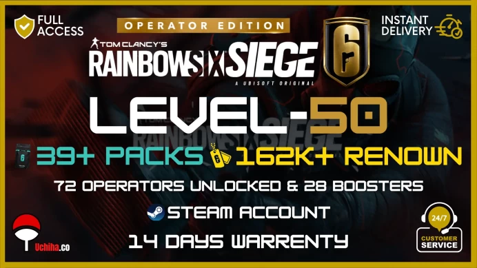 Level 50 Operator Edition Steam | BLACK ICE (162K Renown) (39 pack) (72 Operators) 9 Gun Skins Hand Levelled Ranked Ready #everettayala