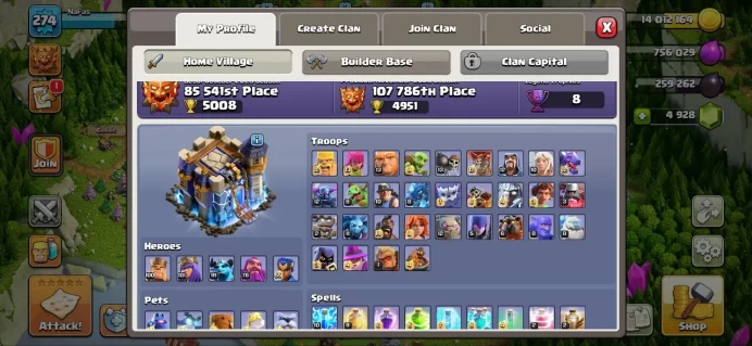 TH_18(XP 274)(HERO MAX)(5 K GEM)(120 WALL MAX)(24 EQUIPMENT EPIC MAX)(LIFTIME WARANTY)(FULL MAX)