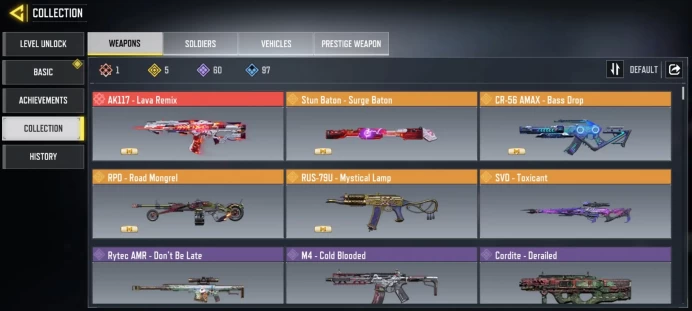 mythic gun 1 | legend gun 5 | LVL 212 | Epic Guns 60 | character Epics 26 | C: 33k | code 6318 | Saved:Activision