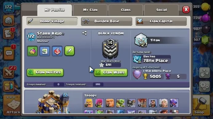 TH 18 - BH 10|Limited Skin|LV 172|HH 11|BK 75,AQ 85,GW 66,MP 60,RC 35|Gems 507|CN OFF|ProtectOFF|TAKE MAIL(COC1768)