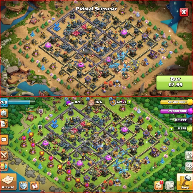 Th18, Xp 260, All 5 Heroes Max [ 8 Rare Epic Max ] Nc Available, 8570 Gem, 4466 WAR STAT, ATB 5853, 557 Medal, 125 Wall Max, Tree 2016 Available