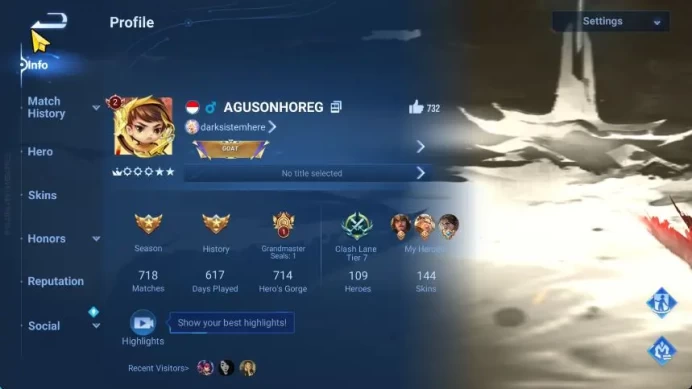 Hero 109 Skin 144|Seiya Dharma,Legend Hou Yi,GM,Bleach[Hou Yi,Bai Qi],Full SNK|Infinite|(HOK1736)