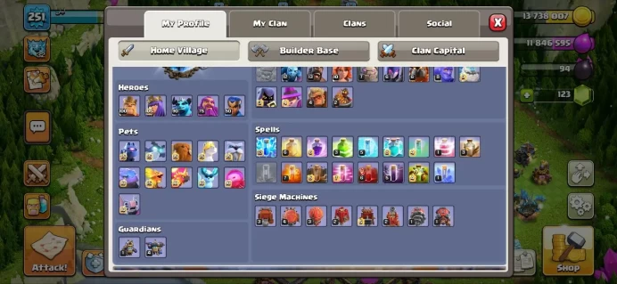 Th_18(XP 251)(HERO MAX)(23 WALL  MAX & ALL DEF MAX)(Auxiliary workers MAX)(26 EQUIPMENT EPIC MAX)(C.N 500 GEM)(ALL PETS MAX)(LIFTIME WARANTY)