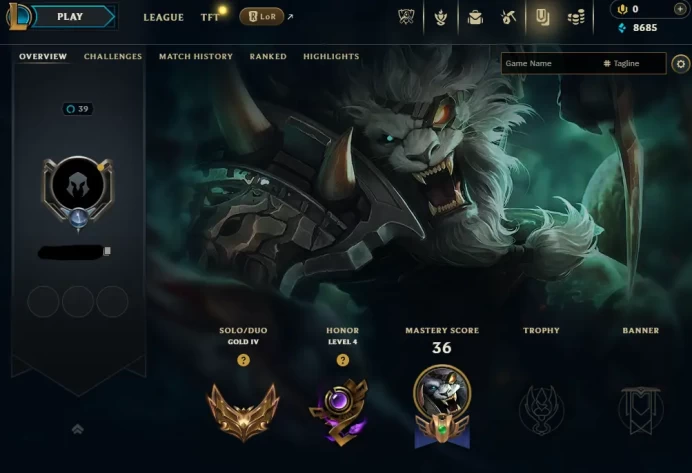 EUW S15 Gold IV 56% WR Champs: 46 Skins: 1 Honor: 4 BE: 8685 Lvl: 39 INSTANT DELIVERY #2484