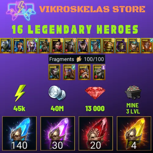 Starter: 140 Ancient, 30 Void, 20 Primal, 4 Sacred Shards | Ninja + 15 Login Legendary | 13k Gems | 45k energy | Mine max / Shard [i]