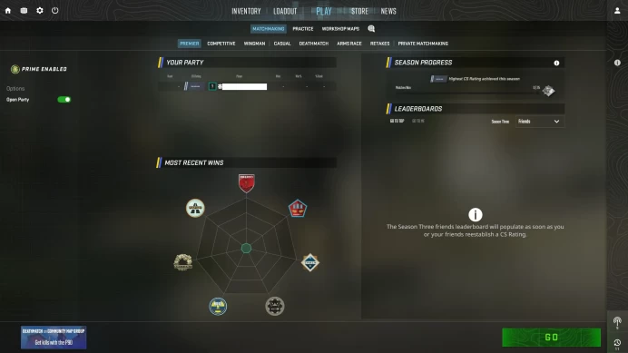 [ID:34235][PRIME][PREMIER MODE AVAILABLE][FACEIT READY][VERY RARE][3K HOURS+] UN (UNRANKED || 0 MM || 3498 HOURS || MEDALS)