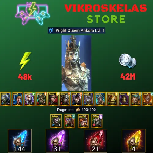 Starter with Ankora + Shards : 144 Ancient, 31 Void, 21 Primal, 4 Sacred | Ninja + 15 Login Legendary | Mine max
