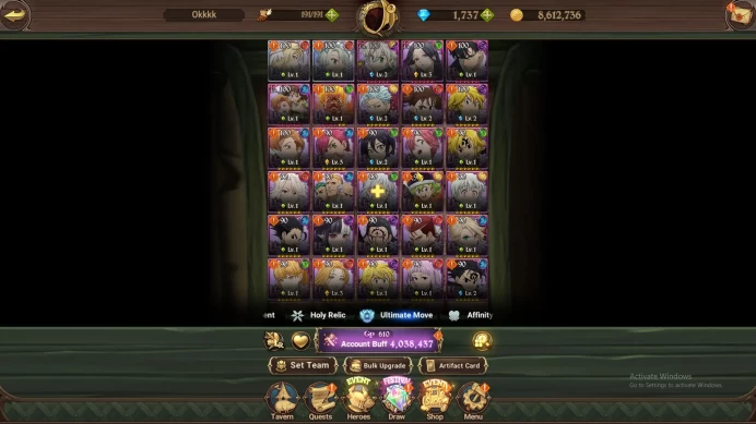 Global|4M CC|2 LR+10 UR+Collab Solev+1737 Gems|Brunhild,Elizabeth,Tristan2/6,Gooddes3/6,KDiane,Escanor,Etc|Code Only| (SDS2895)