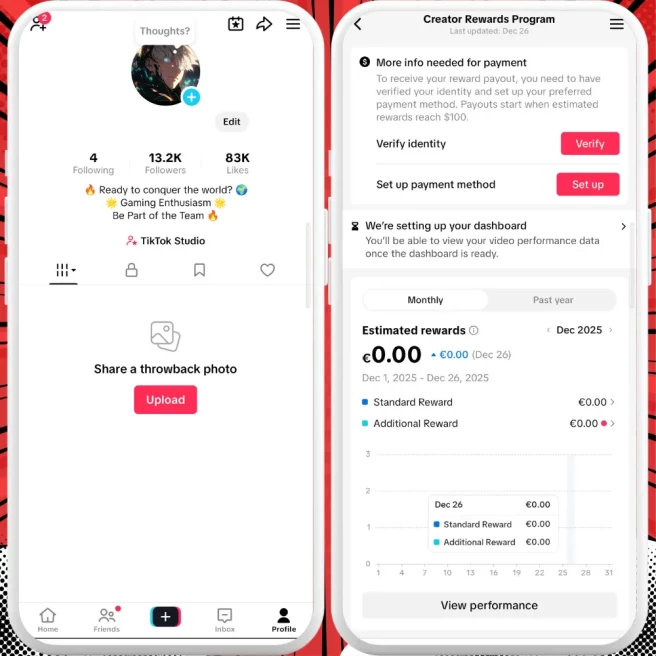 German Monetized Creator Rewards Program Account | 13k Real Followers & 83k Likes | Real screenshots + Full Access + Account in Good Standing