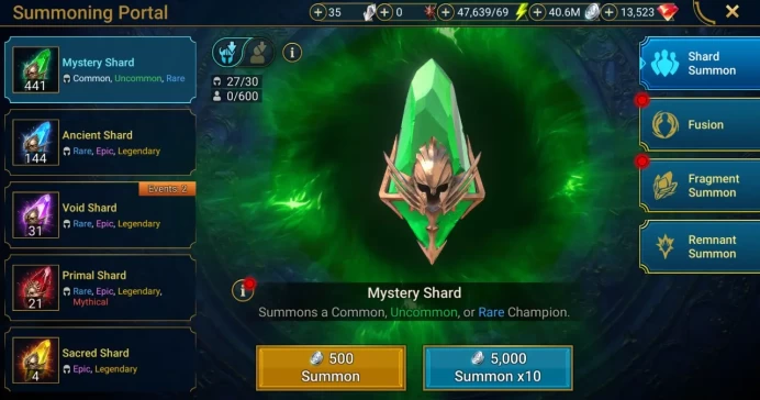 Starter with Hephraak + Shards : 144 Ancient, 31 Void, 21 Primal, 4 Sacred | Ninja + 15 Login Legendary | Mine max