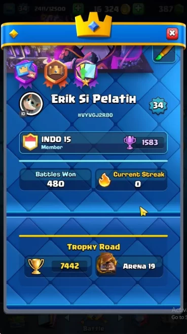 Lvl 34|Trophy 7442|KTL 12|Limited Skin Emote|Card 117|3 EVO,4 Champ,21 Legend,33 Epic,30 Rare,29 Common|TakeEmail|(CR1069)