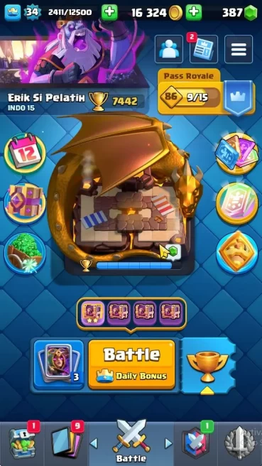 Lvl 34|Trophy 7442|KTL 12|Limited Skin Emote|Card 117|3 EVO,4 Champ,21 Legend,33 Epic,30 Rare,29 Common|TakeEmail|(CR1069)