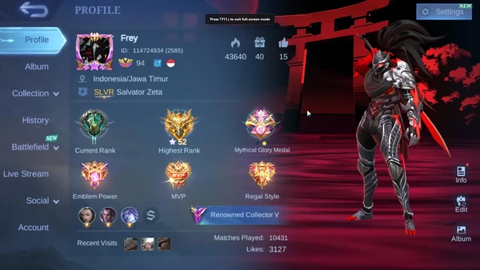 Hero 129 Skin 225|Hayabuza Account|Collector Parsha, Haya Luckybox,Lunox Luckybox,Haya Sushi|TakeMail|CheckSS(MLBB1866)