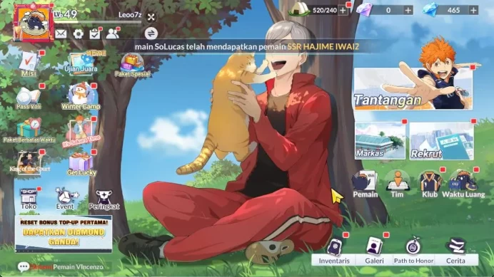 SEA|Lvl 49|5 UR [Motoya+Memo,Atsumu,Osamu,Oikawa,Hirugami] + 14 SSR[Kita,Suna,Akagi,Tanaka,Etc]|Google|Check SS (HFH934)