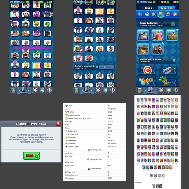 ■LVL:45 ■Cards:118 L15:2 L14:9 L13:8 ■Skins:4 ■HT:8876 ■Emotes:70 ■Full Access ■Instant Delivery ■A7149