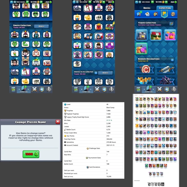 ■LVL:46 ■Cards:116 L15:2 L14:12 L13:4 ■Skins:3 ■HT:7928 ■Emotes:49 ■Full Access ■Instant Delivery ■A7150