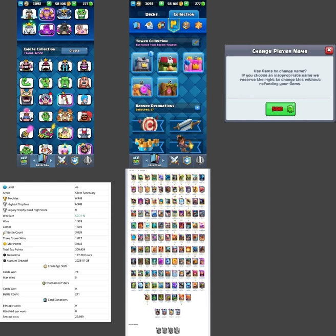 ■LVL:46 ■Cards:117 L13:11 L12:98 ■Skins:4 ■HT:6948 ■Emotes:32 ■Full Access ■Instant Delivery ■A7151