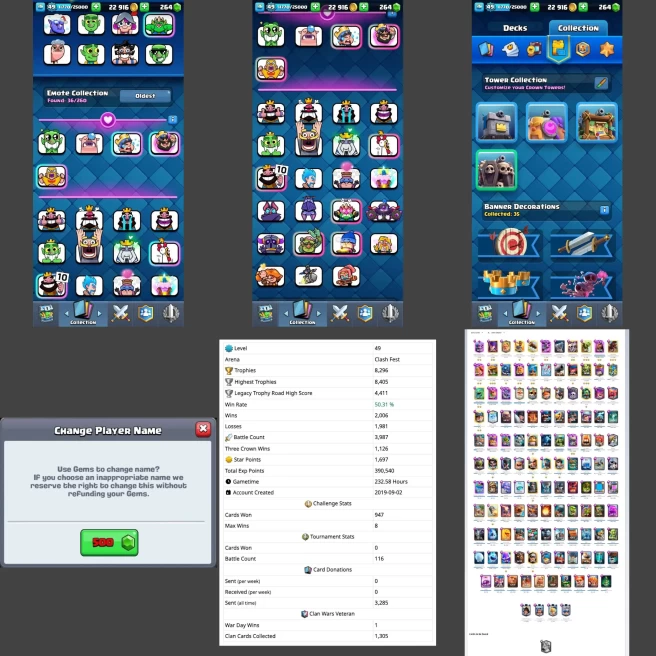 ■LVL:49 ■Cards:120 L15:2 L14:18 L13:5 ■Skins:3 ■HT:8405 ■Emotes:36 ■Full Access ■Instant Delivery ■A7152