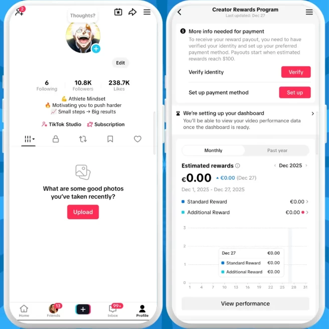 [Discounted] Germany Monetized Creator Rewards Program Account | 10K Authentic Followers & 238K Likes | Verified Screenshots + Instant Delivery