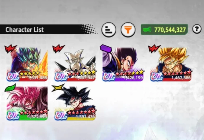 D855-IOS+Android-770 Millions Power+6 UL(Goku Uis Full Red Star+Goku Uis Full Red Star+Vegito)+64 Legends+Vip Equi+Good Zenkai+Good Team PVP