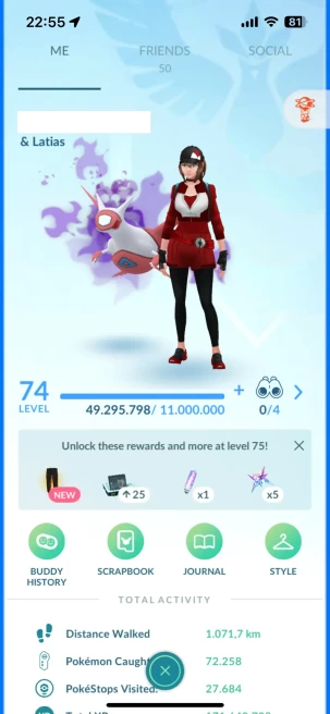Level 74, 3 Legend IV100, 403 Shiny, 250 Legend, 91 IV 100, 14 Shiny Legend, 38 Shadow Legend