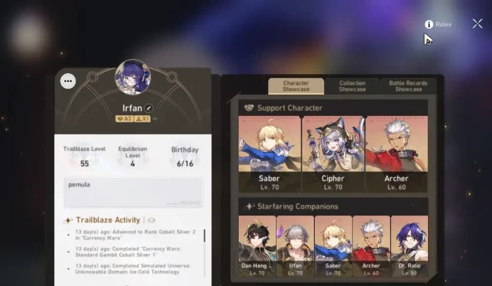 ASIA|TL 55|5 Limited|Saber,Chiper,Dante,Luocha,Archer,Dr Ratio|MC Male|Amphoreus|TakeMail|Check SS(HSR5017)