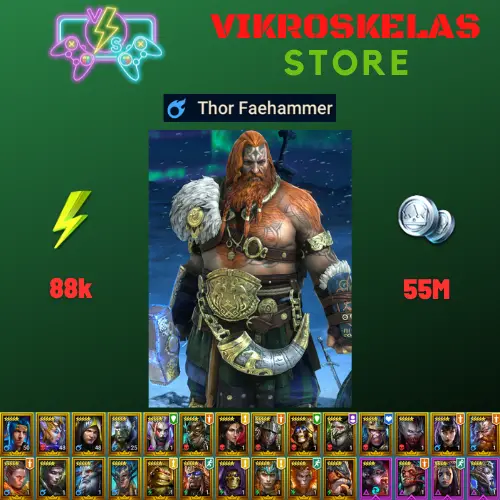 Starter acc with Thor : 88k energy / 55 mln coins / Opardin, Bloodgorged, Varsulf, Arix, Ninja + 18 Login Legendaries / Ursala