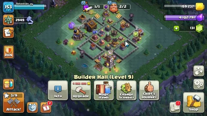 TH 16 - BH 9|Limited Skin|LV 153|HH 7|BK 62,AQ 68,GW 36,MP 36,RC 25|Gems 131|CN ON|ProtectOFF|TAKE MAIL(COC1816)