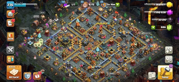 TH 17 Max, 3 Equipment Epic, Defense Max, 7 Hero Skin, 1 Map Skin, Hero High Level, Magic Items