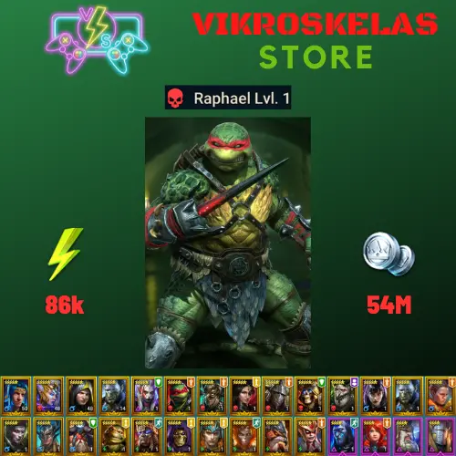 Starter acc with Raphael : 86k energy / 54 mln coins / Yannica, Altan, Arix, Ninja + 19 Login Legendaries / Fenax 2x, Cardinal