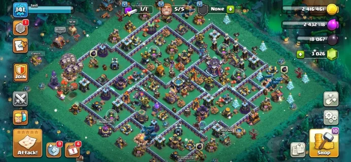 TH 15 Max, 8 Equipment Epic, Wall Full Max, Defense Max, Hero High Level, 5 Hero Skin, 1 Map Skin