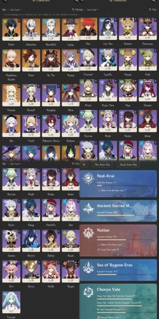 All Platform - EU - AR56 - 45 Characters 14 5'Star - 6 Weapon 5'Star - Arlecchino - Kinich - Kazuha - Neuvillette - Yelan - Code896