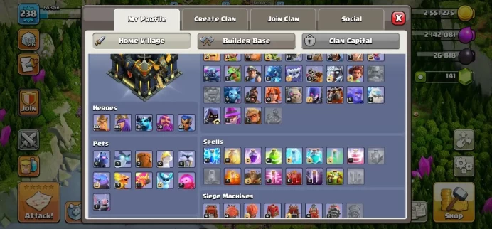 TH 17 Max, 5 Equipment Epic, Defense Max, Hero Max, 22 Hero Skin, Builder Hall Full Max, Change Name 500 Gems, Magic Items 4600
