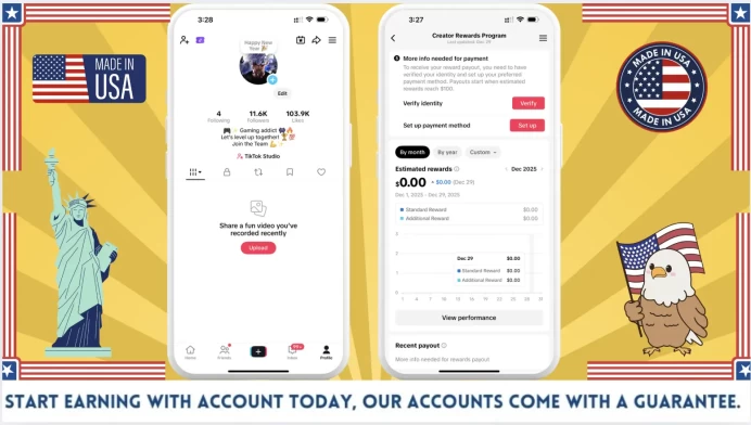 US Monetized Creator Rewards Program Account | 11k Real Followers & 105k Likes | Real screenshots + Full Access + Account in Good Standing