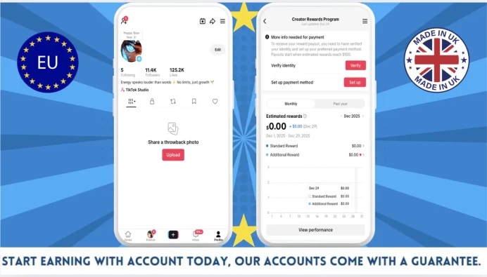 100% Monetized UK Account Creator Rewards Program Active | 11k Real Followers & 125k Likes | Real Screenshots + Full Access + Good Standing