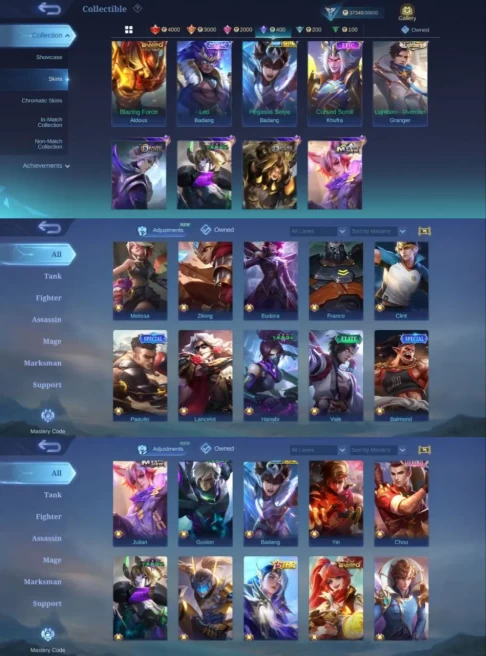 iOS Android - Skins 150 - Heroes 89 - Emblems 99 Max - Diamonds 6 - Code903