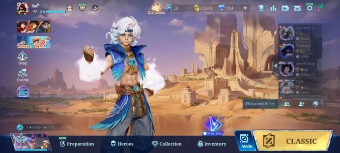 iOS Android - Skins 66 - Heroes 36 - Emblems 70 Max - Diamonds 914 - Code904
