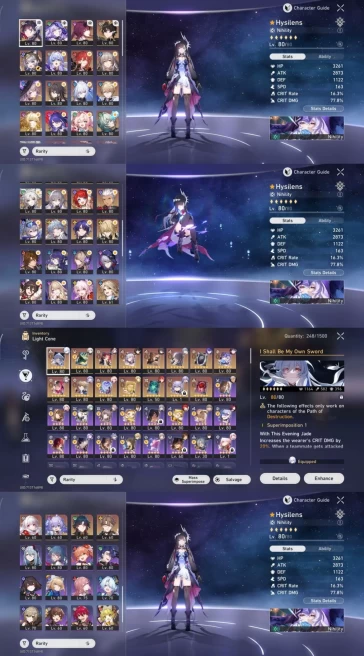 All Platform - EU - Level70 - 51 character 29 5'Stars - 15 Weapon 5'Star - Hysilens - The Herta - Anaxa - Hyacine - Code918